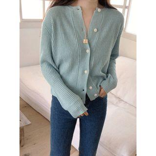 Round-neck Ribbed Cardigan One Size