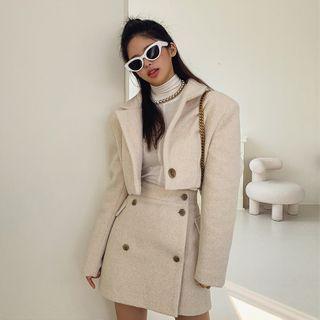 Padded-shoulder Cropped Wool Blend Blazer