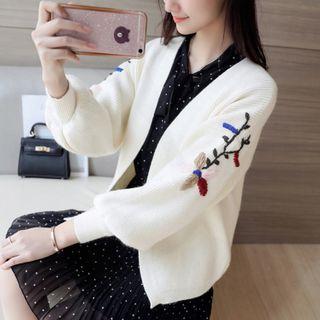 Lantern-sleeve Embroidered Cardigan