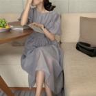 Short-sleeve Puff-sleeve Chiffon Dress Gray - One Size