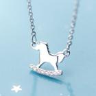 925 Sterling Silver Rhinestone Horse Pendant Necklace S925 Silver - Silver - One Size