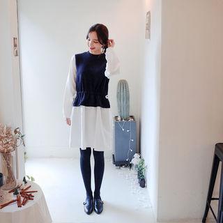 Inset Sleeveless Drawstring-waist Knit Top A-line Dress