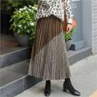 Accordion-pleat Contrast-panel Long Skirt