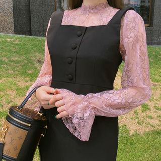 Stand-collar Floral Sheer Blouse