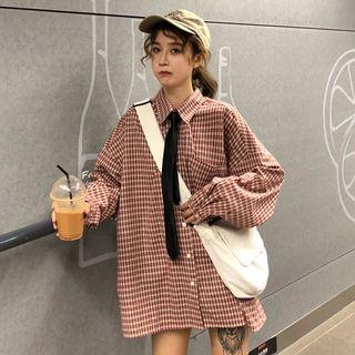 Long-sleeve Plaid Shirt With Tie