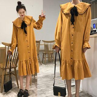 Tie-neck Ruffle Trim Dress