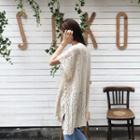 V-neck Open-knit Top Beige - One Size