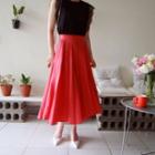 Linen Blend Pleated Maxi Skirt