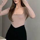 Long-sleeve Square Neck T-shirt / Side-slit Skort