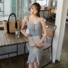 Button-front Ribbed Bodycon Dress