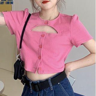Short-sleeve Cut Out T-shirt Pink - One Size