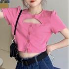 Short-sleeve Cut Out T-shirt Pink - One Size