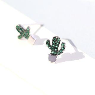925 Sterling Silver Cactus Stud Earring One Pair - Cactus Stud Earring - One Size