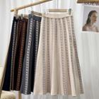 Hounstooth Midi A-line Knit Skirt