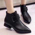 Pointed Low-heel Adhesive Strap Ankle Boots