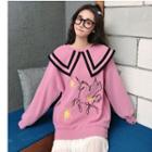 Collared Unicorn Embroidery Sweatshirt
