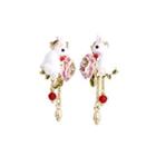 Fashion Cute Plated Gold Enamel Rabbit Flower Tassel Earrings With Cubic Zirconia And Imitation Pearls Golden - One Size