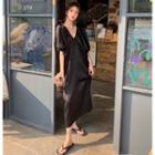 Side-slit V-neck Midi Dress