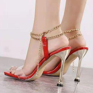 Pvc Strap Chained Stiletto Sandals