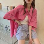 Elbow-sleeve Cargo Shirt Rose Pink - One Size