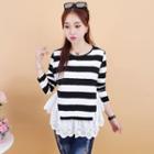 Scallop Hem Striped Long Sleeve Top