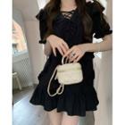 Puff-sleeve Lace-up Ruffled A-line Dress