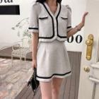 Contrast-trim Tweed Crop Jacket & Mini Skirt Set
