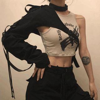 Choker-neck One-shoulder Crop Top