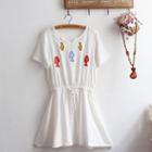 Short-sleeve Fish Embroidery A-line Dress