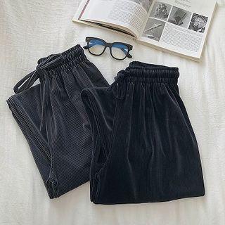 Plain High-waist Lace-up Velvet Pants