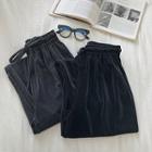 Plain High-waist Lace-up Velvet Pants