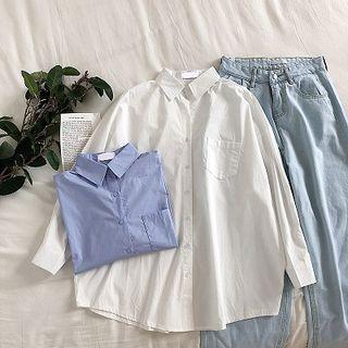 Single-breasted Plain Long-sleeve Blouse