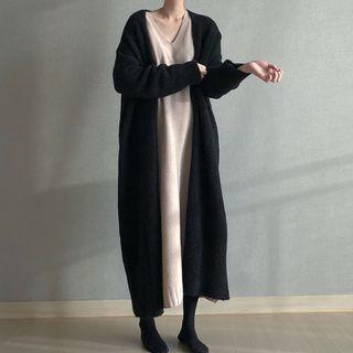 Plain Open-front Long Knit Coat