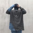 Denim Panel Striped Sweatshirt
