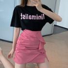 Lettering T-shirt / Ruffle Trim Mini Pencil Skirt / Set
