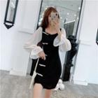 Long-sleeve Frog Buttoned Mini Dress
