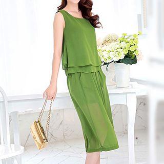 Set: Layered Hem Top + Wide-leg Cropped Pants