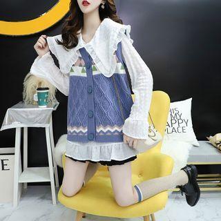 Set: Patterned Knit Vest + Blouse