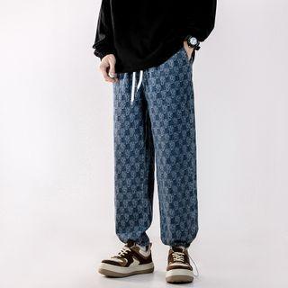 Patterned Drawstring-cuff Jeans