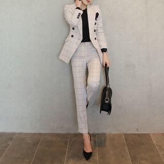 Set: Check Double-breasted Blazer + Cropped Pants