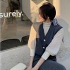 3/4-sleeve Mock-neck Blouse / V-neck Knit Vest / Knit Skirt