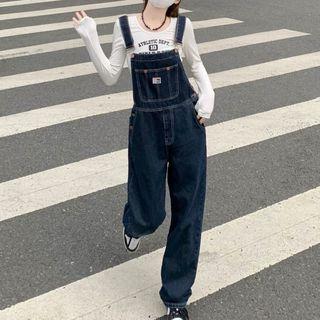 Denim Dungaree Pants / Long-sleeve Lettering T-shirt