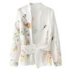 Long-sleeve Printed Tie Waist Top