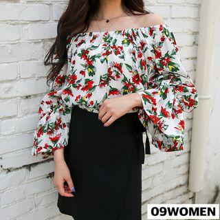 Off-shoulder Floral Print Blouse For Curvy Women