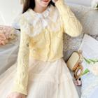 Lace Collar Pointelle Knit Cardigan Yellow - One Size