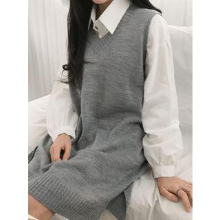 Balloon-sleeve Plain Cotton Shirt