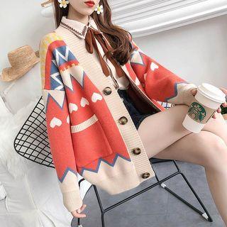 Contrast-color Jacquard Cardigan