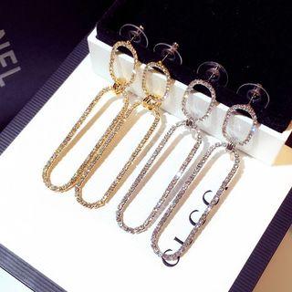 Gold Plated Rhinestone Oval Hoop Dangle Earring