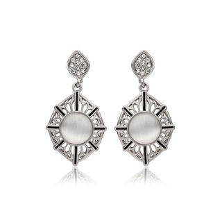 Retro Fashion Hollow Out Cats Eye (non-natural) Earrings Silver - One Size