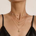 Star Rhinestone Pendant Faux Pearl Layered Choker Necklace